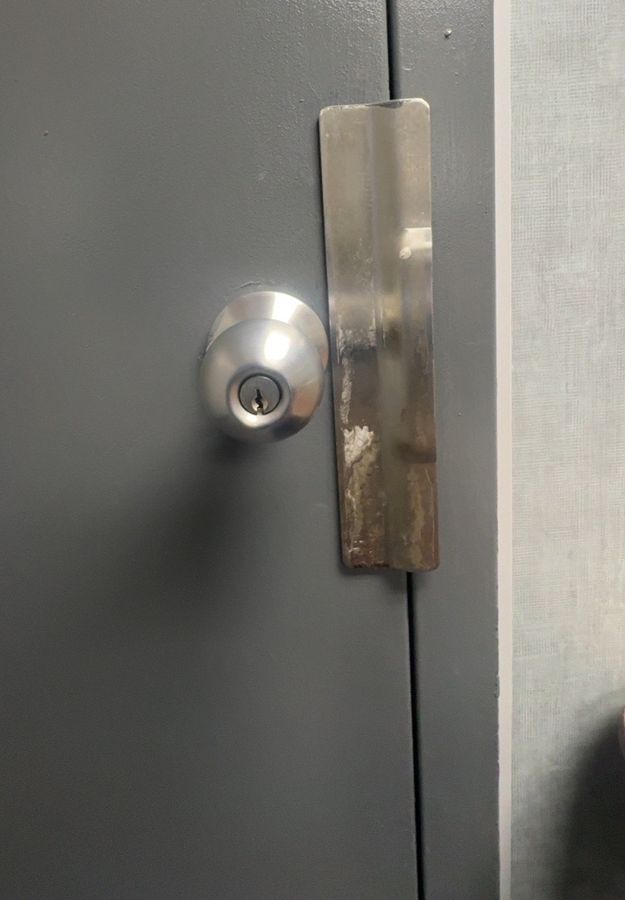 Office door knob before rekeying, Charlotte NC